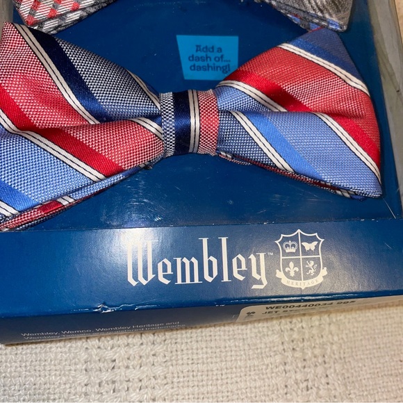 Wembley Bow Tie Set Men’s Blue Jet Gray Plaid 2 Piece - Picture 4 of 5